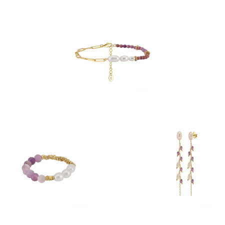 Seturi Bijuterii - Set Brățară, Cercei și Inel din Argint cu Perle Naturale și Pietre Naturale Ametist Lavender Amethy