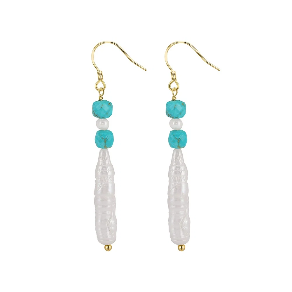 Seturi bijuterii din argint - Set Brățară și Cercei din Argint cu Perle Naturale și Piatră Naturală Turcoaz Turquoise Gold