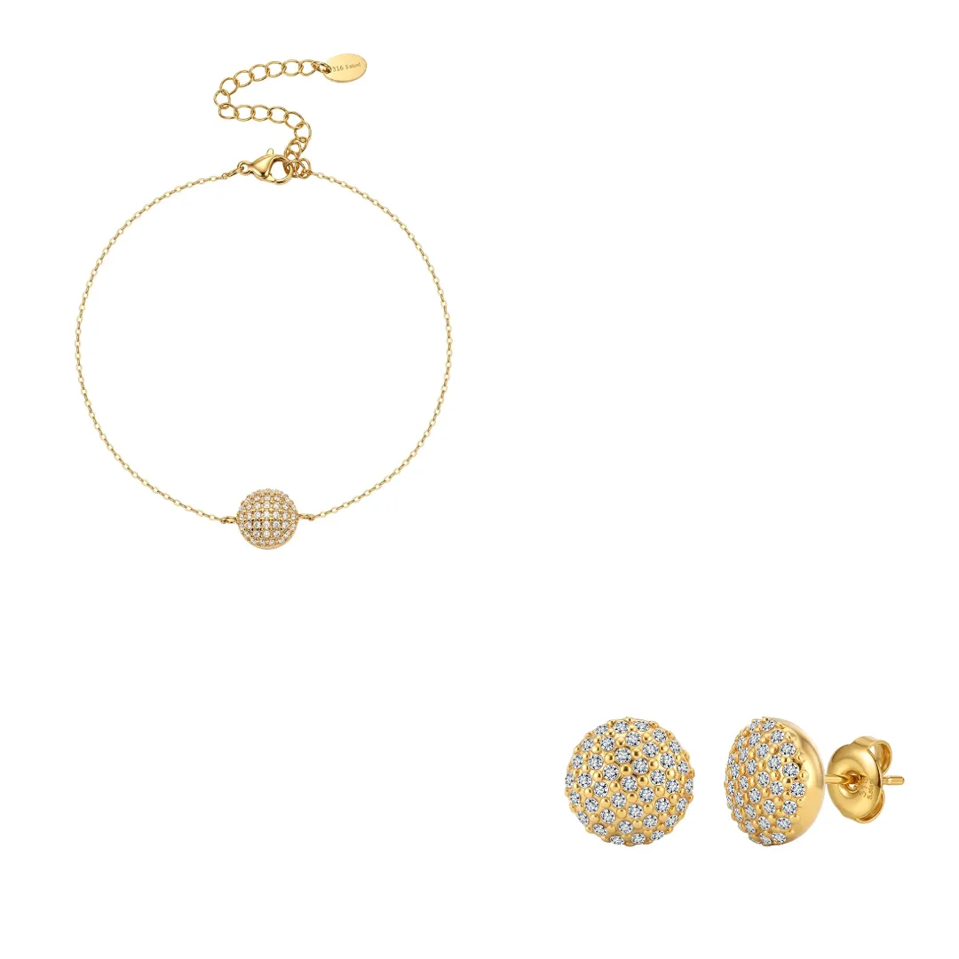 Seturi bijuterii statement - Set Brățară și Cercei Statement Sparkle Auriu