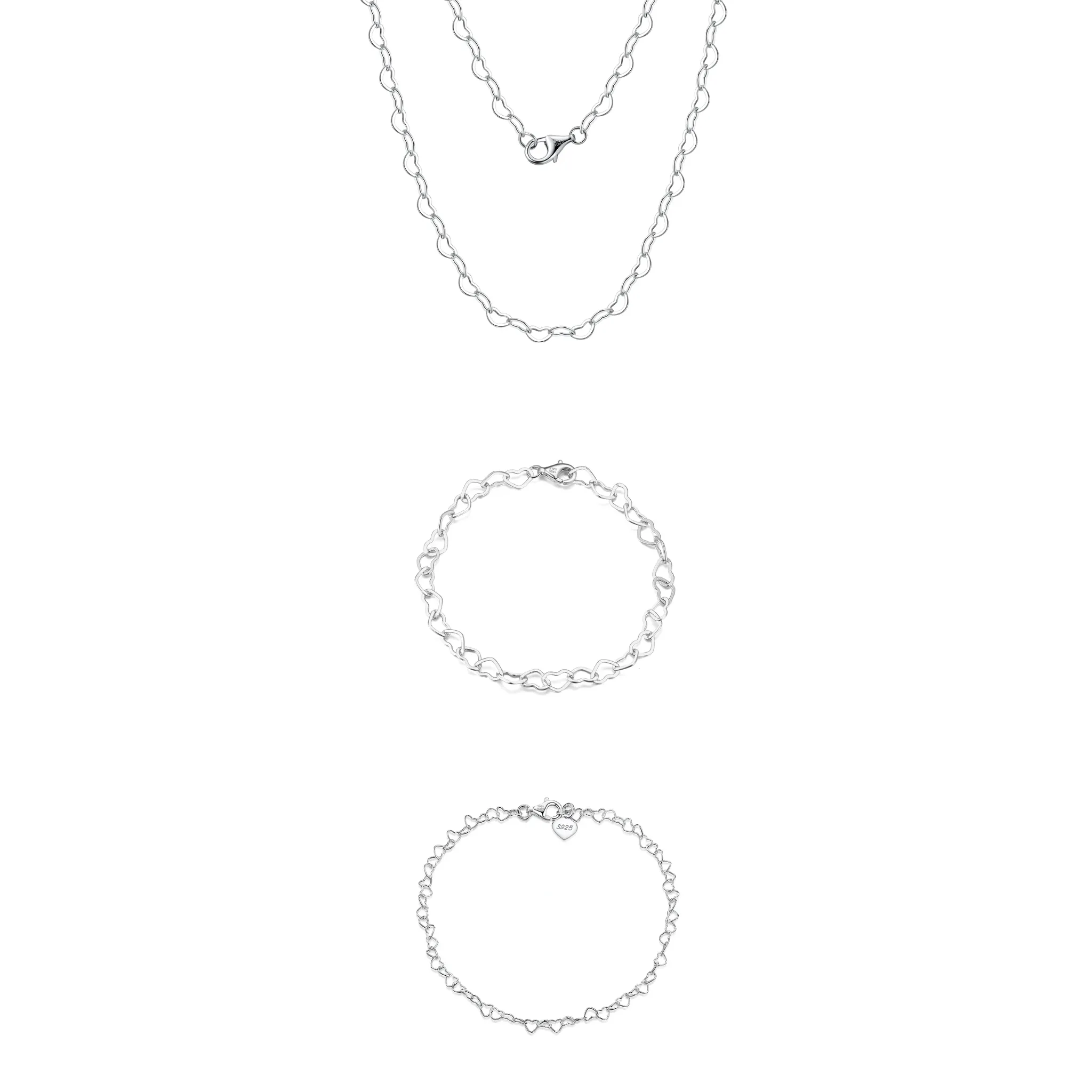 Seturi Bijuterii - Set Colier, Brățară de Mână și Brățară de Picior Silver Heart