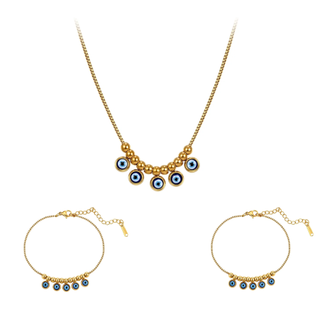 Seturi Bijuterii Statement - Set Colier, Brățară de mână și Brățară de picior Statement Evil Eye Auriu
