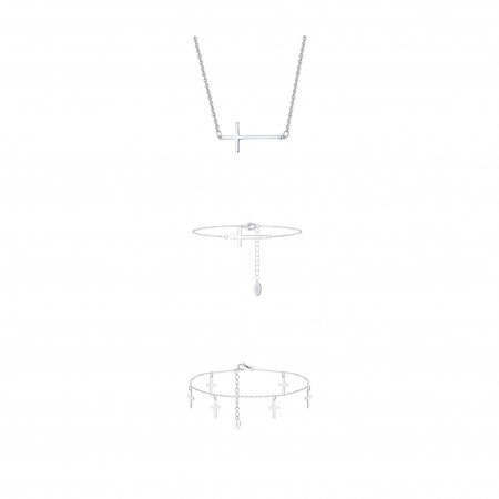 Seturi Bijuterii - Set Colier, Brățară de Mână și Brățară de Picior Sterling Silver Cross