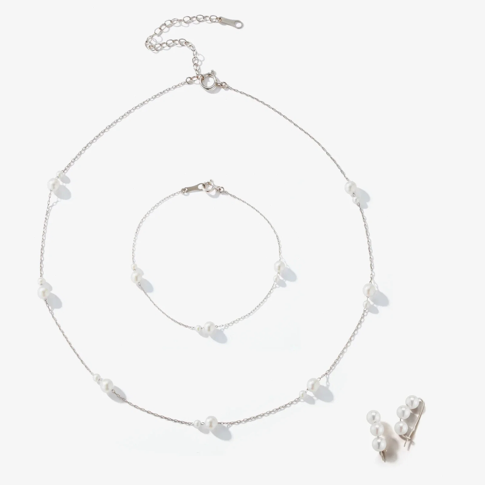 Colecții - Set Colier, Brățară și Cercei argint cu perle naturale de cultură medium silver. Perola Collection