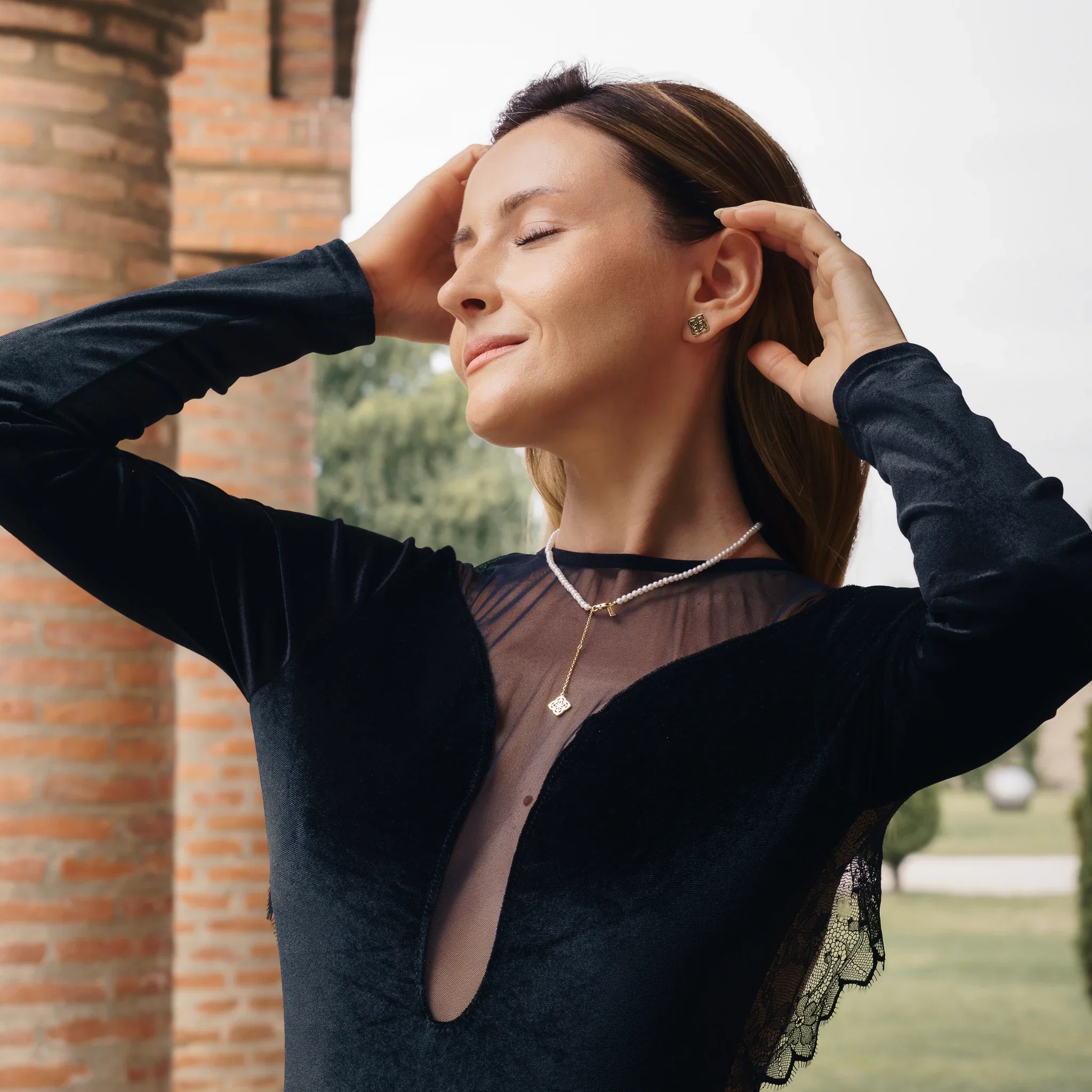 Colecții - Set Colier, Brățară și Cercei din argint cu perle naturale de cultură mici Inimă Auriu