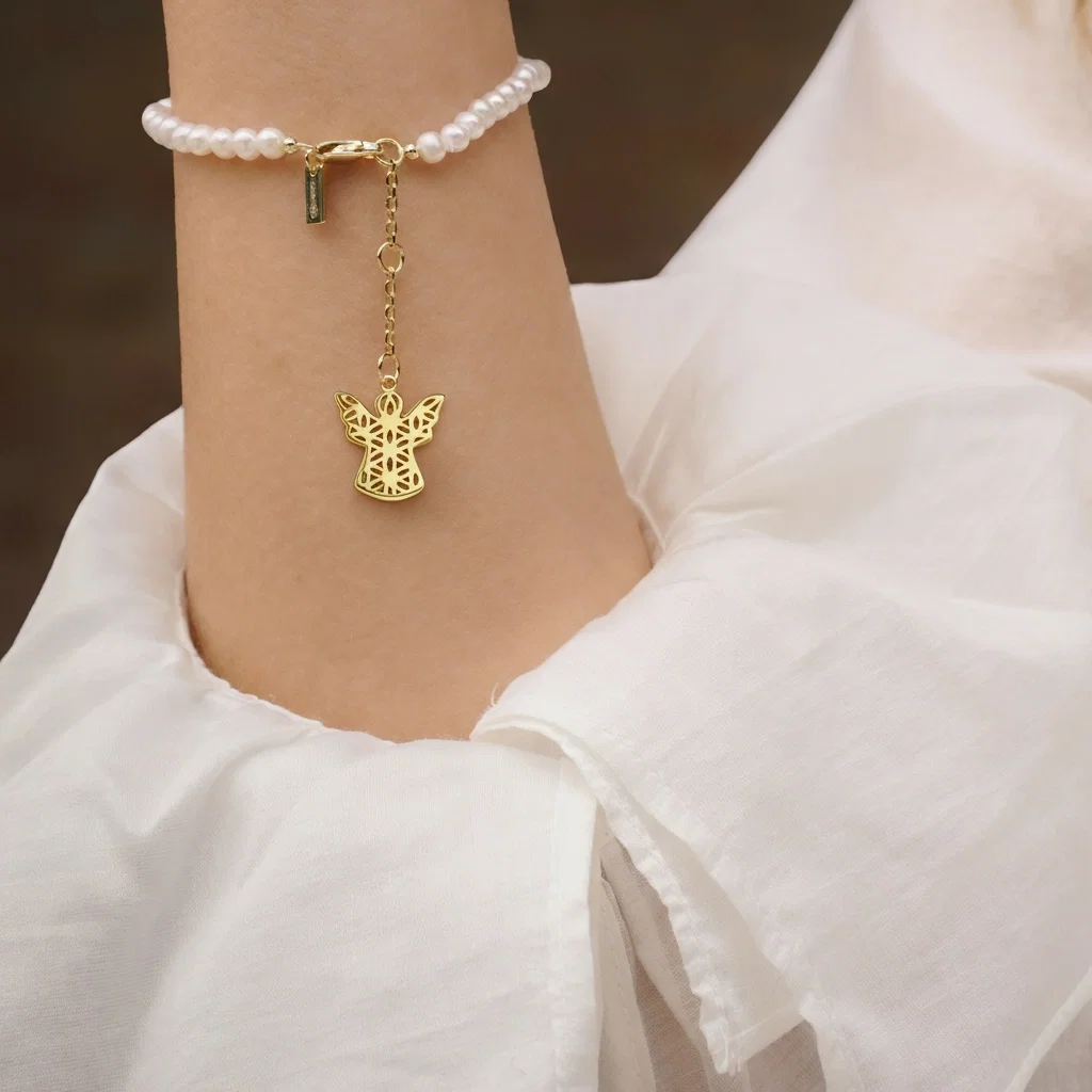Colecții - Set Colier, Brățară și Cercei din argint cu perle naturale de cultură mici Înger Auriu