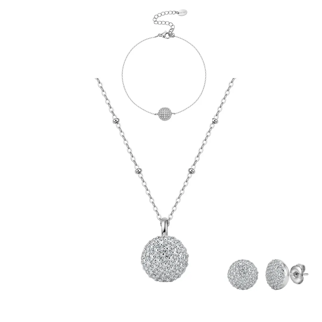 Seturi bijuterii statement - Set Colier, Brățară și Cercei Statement Sparkle Argintiu