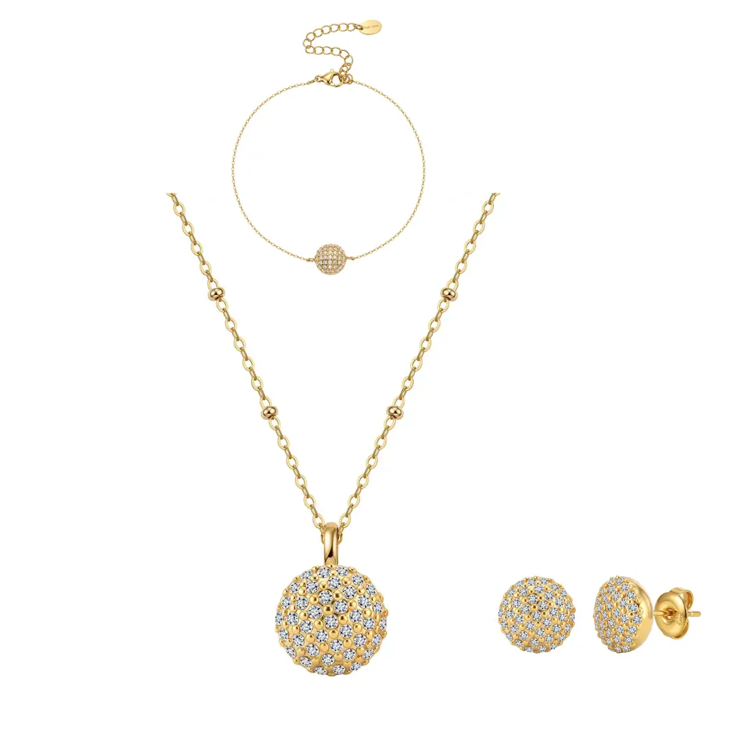 Seturi bijuterii statement - Set Colier, Brățară și Cercei Statement Sparkle Auriu
