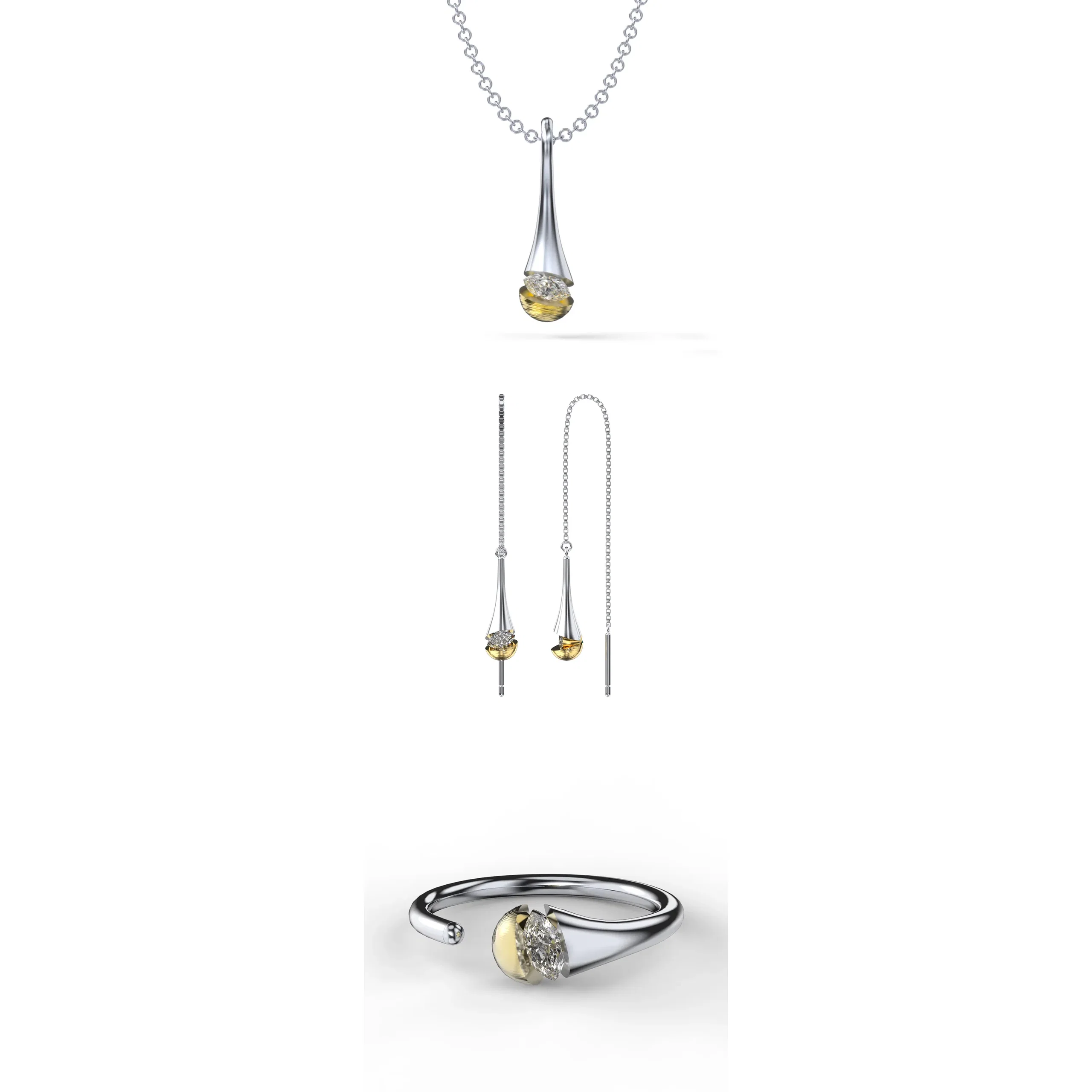 Seturi Bijuterii - Set Colier, Cercei și Inel din Argint Eclipse Elegance