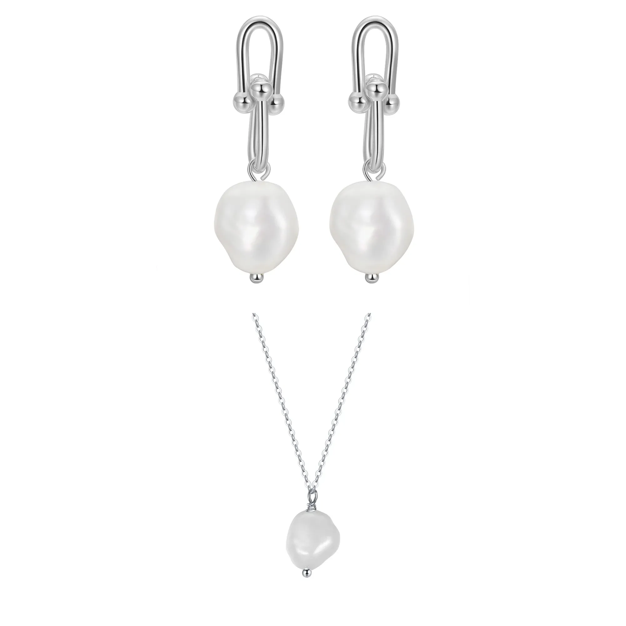 Seturi Bijuterii - Set Colier și Cercei Argint cu perle naturale de cultură Silver Baroque