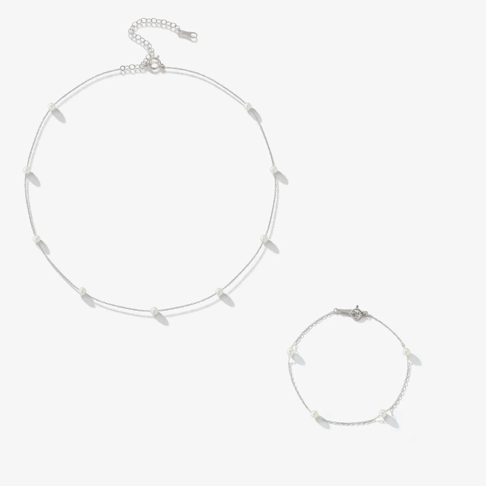 Colecții - Set Colier și Brățară argint cu perle naturale de cultură small silver. Perola Collection