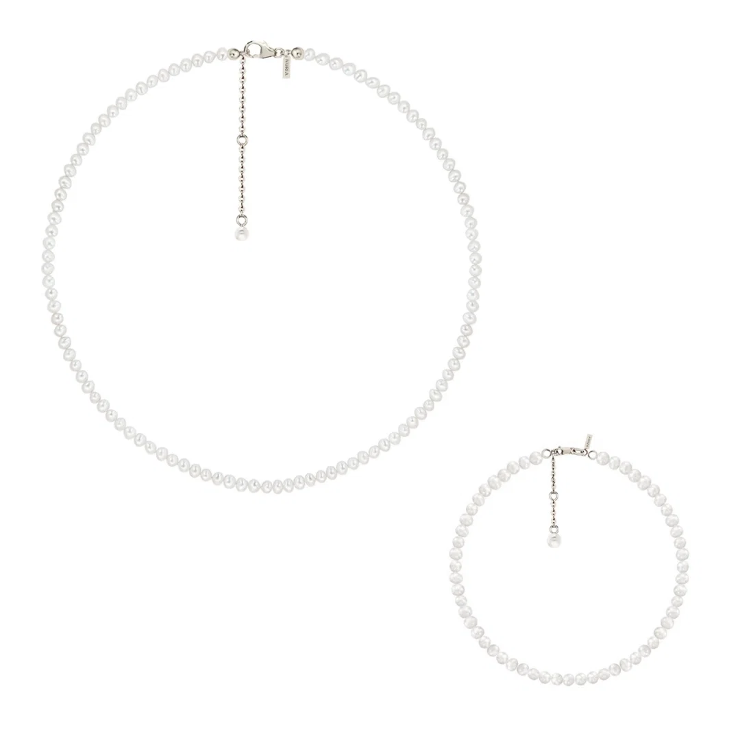 Seturi Bijuterii - Set Colier și Brățară Argint cu Perle Naturale de Cultură Small String Silver