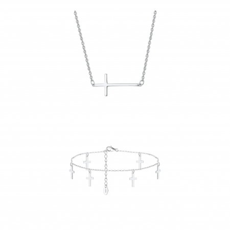 Seturi Bijuterii - Set Colier și Brățară de Picior din Argint Sterling Silver Cross