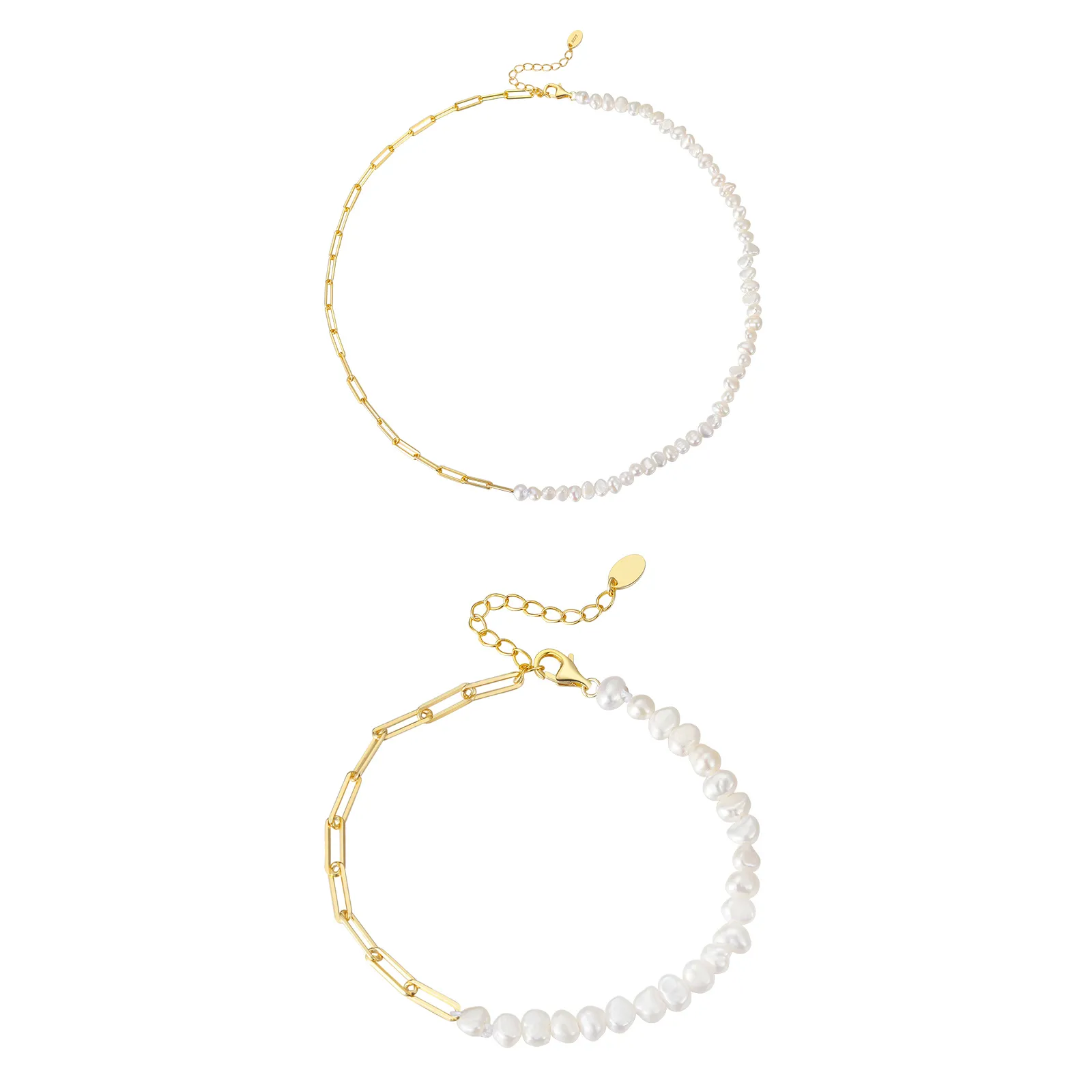 Seturi Bijuterii - Set Colier și Brățară din Argint cu perle naturale de cultură gold Raw Collection