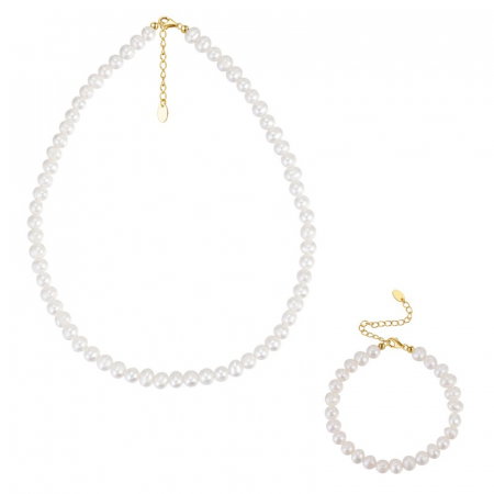 Seturi Bijuterii - Set Colier și Brățară din argint cu perle naturale de cultură gold Raw Collection