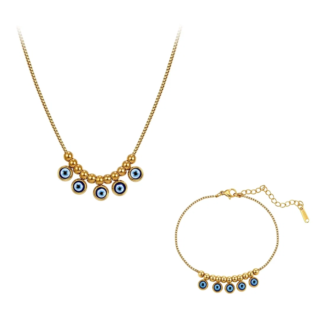 Seturi Bijuterii - Set Colier și Brățară Statement Evil Eye Auriu