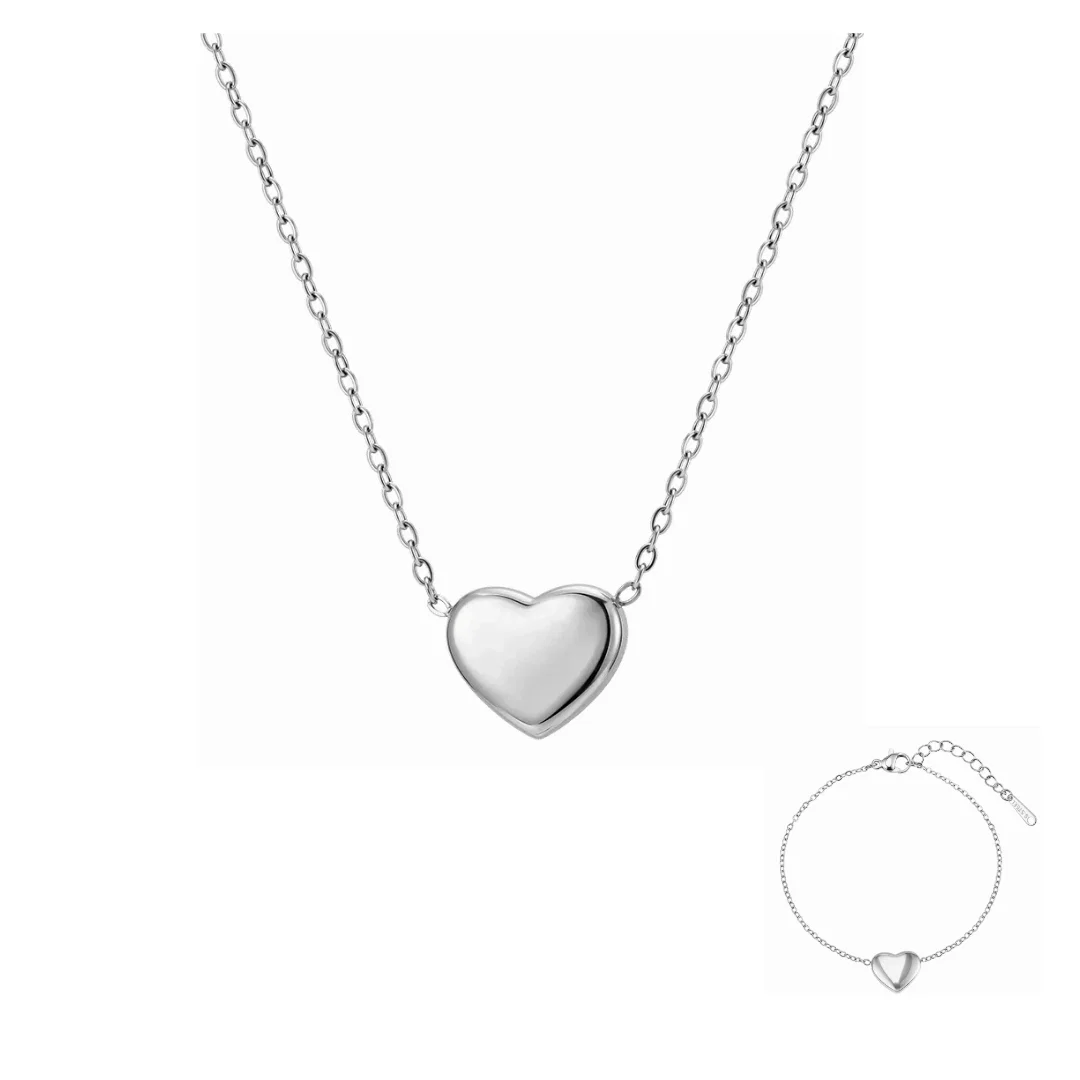 Seturi Bijuterii Statement - Set Colier și Brățară Statement Heartbeat Argintiu