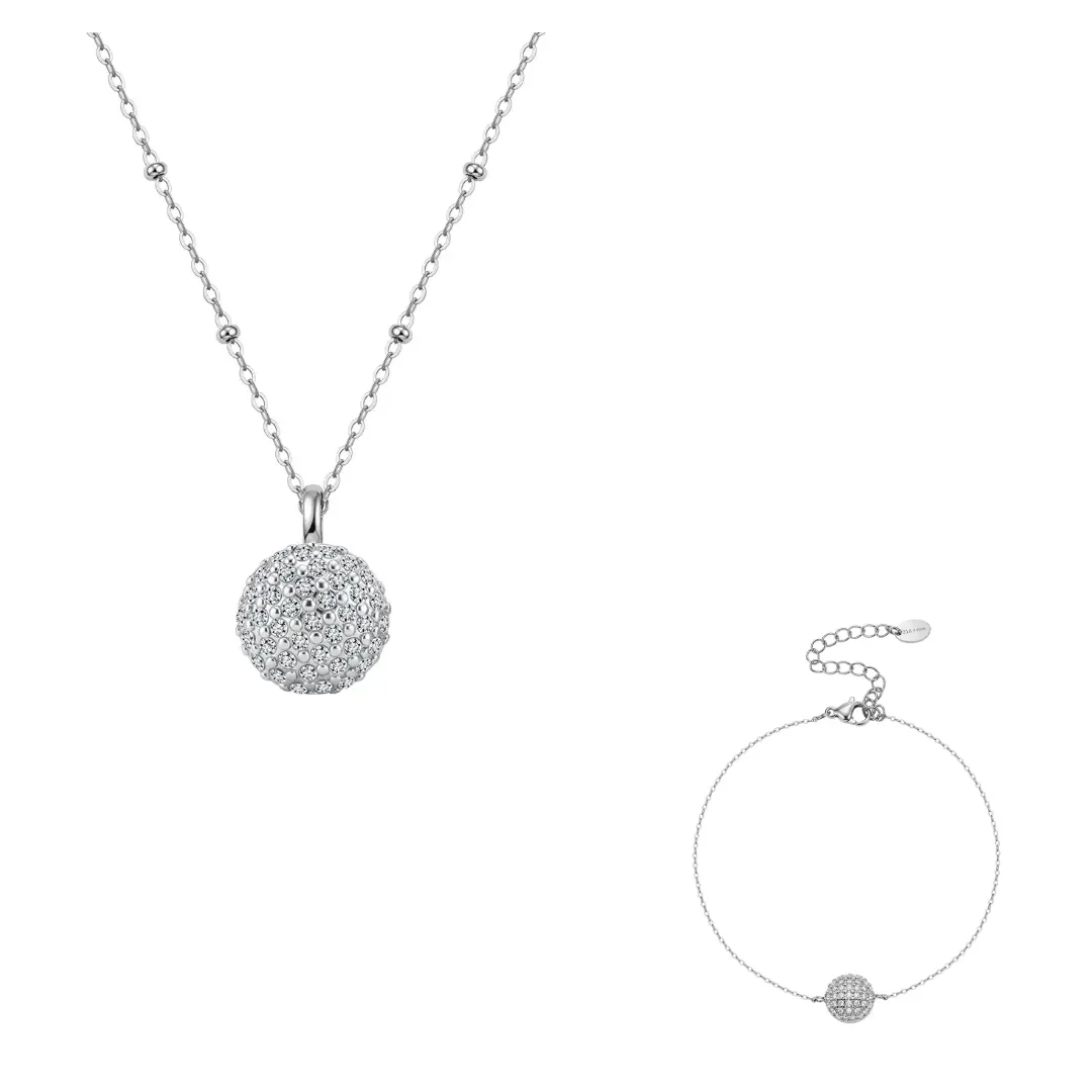 Seturi bijuterii statement - Set Colier și Brățară Statement Sparkle Argintiu