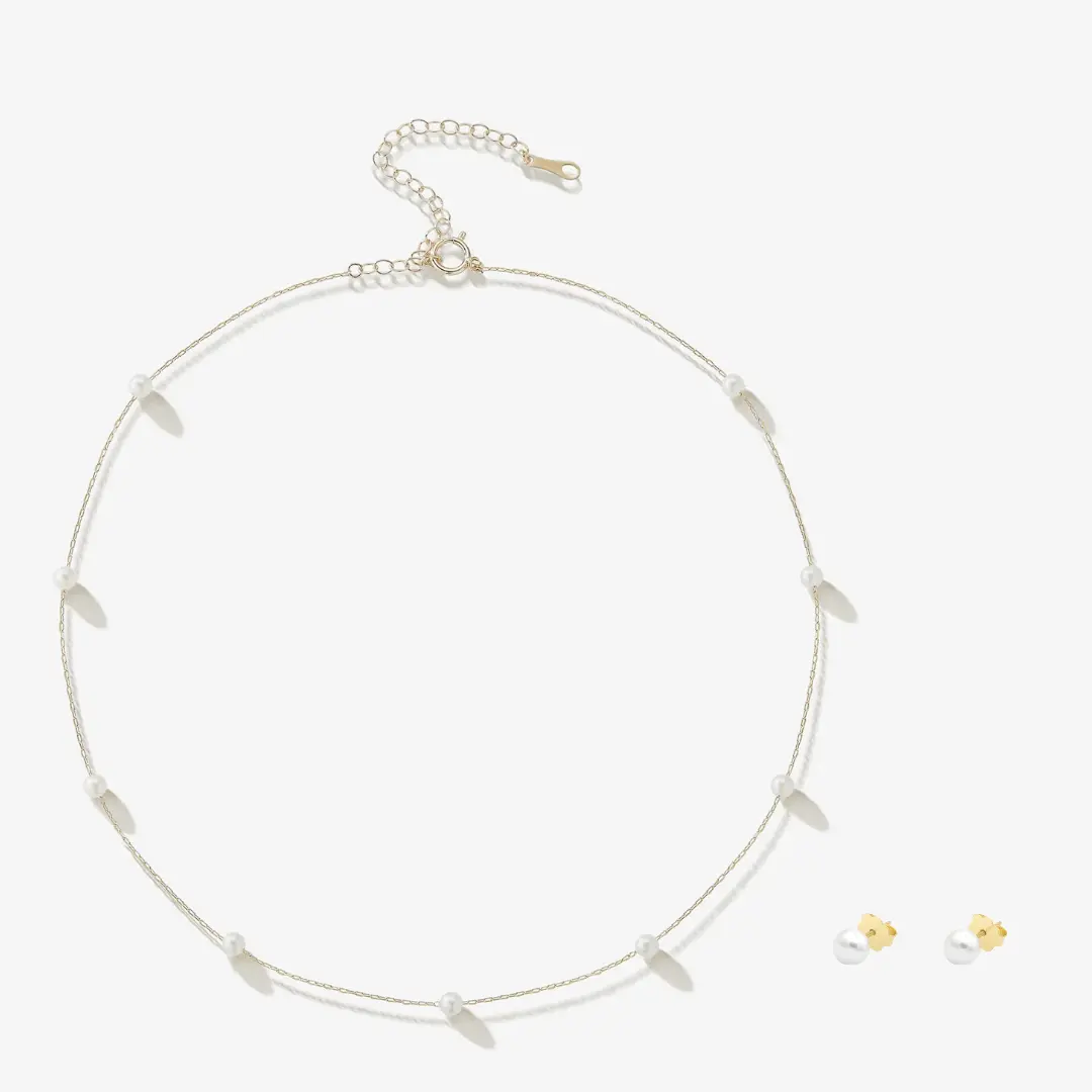 Colecții - Set Colier și Cercei Argint cu Perle Naturale de Cultură Small