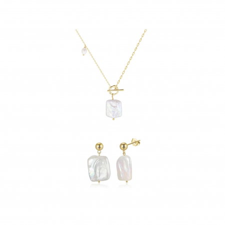 Colecții - Set Colier și Cercei din Argint cu Perle Naturale Baroque Gold
