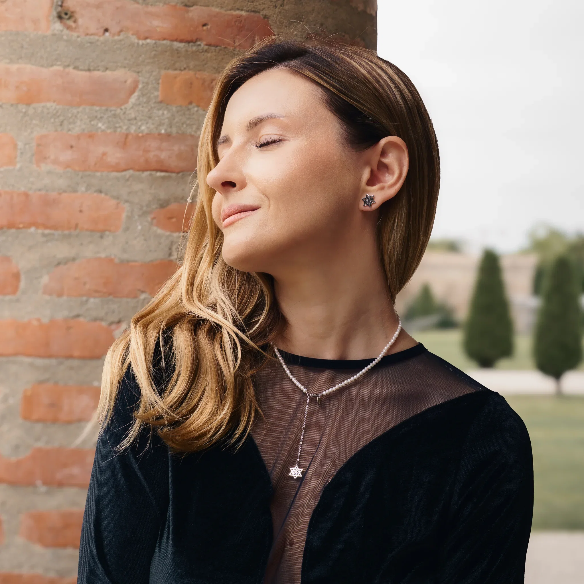 Colecții - Set Colier și Cercei din argint cu perle naturale de cultură mici Stea Argintiu