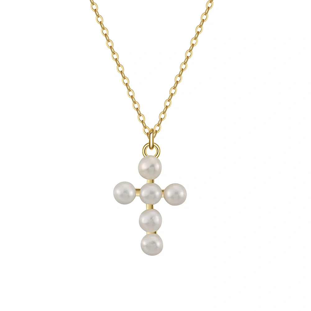 Seturi bijuterii din argint - Set Colier și Cercei din Argint cu Perle Naturale de Cultură Pearl Cross Charm