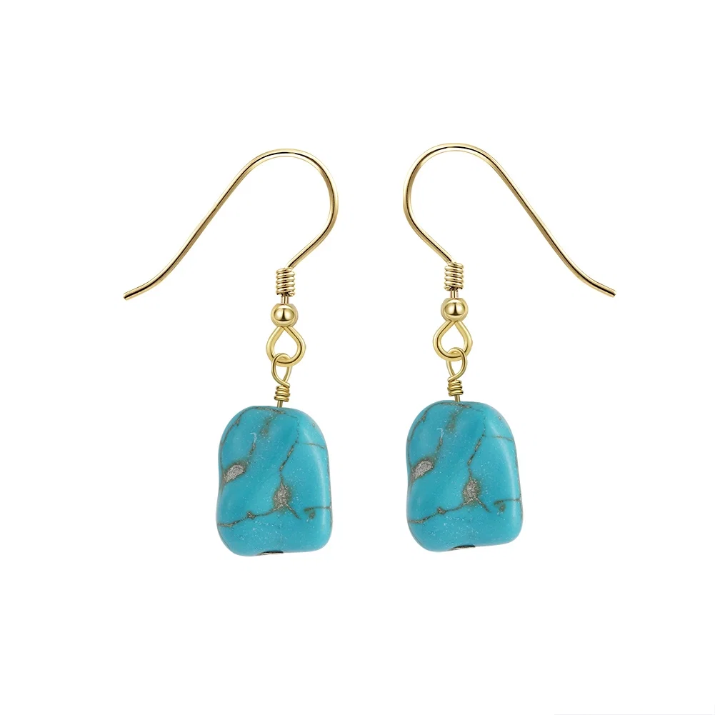 Seturi Bijuterii - Set Colier și Cercei din Argint cu Piatră Naturală Turcoaz Turquoise Pendant Gold