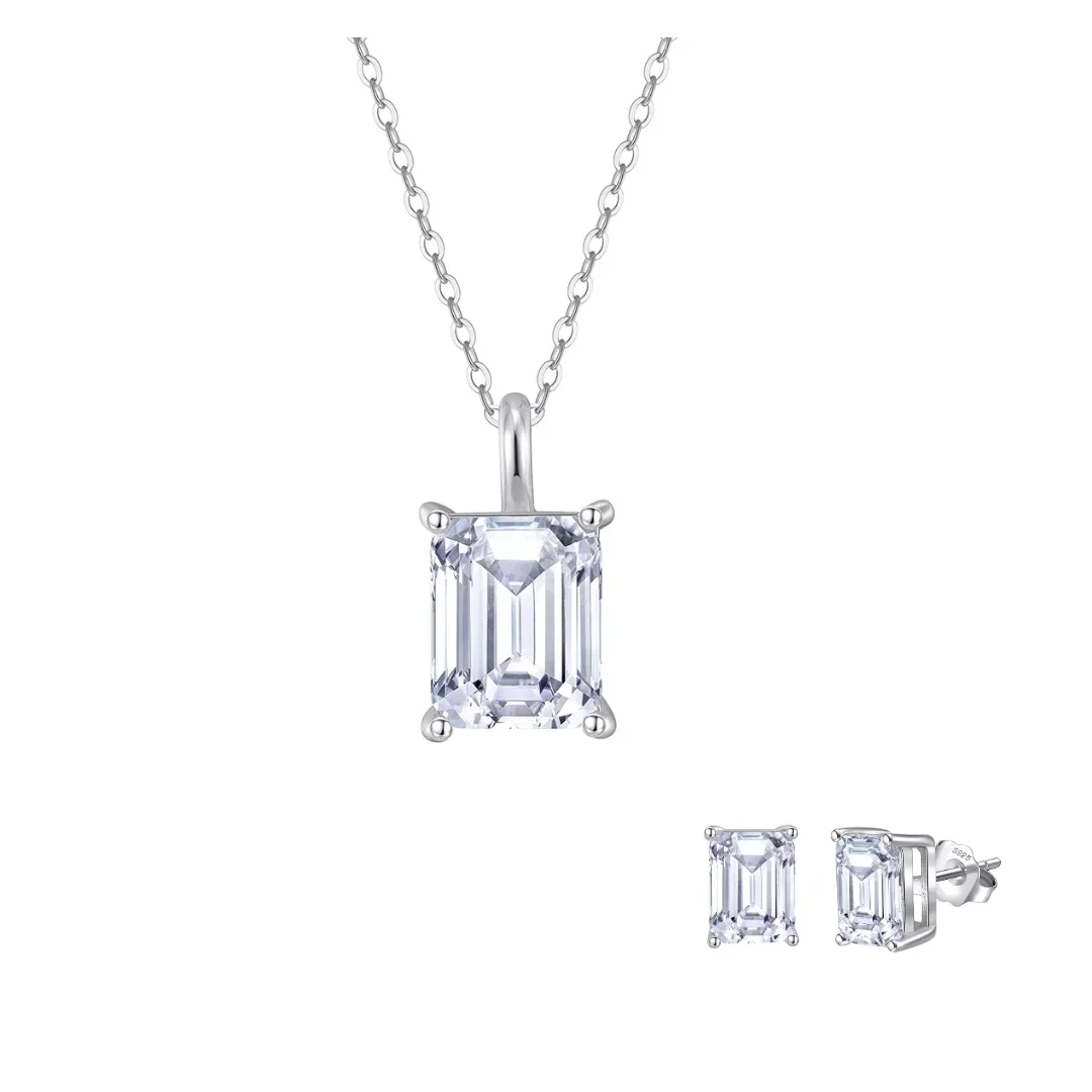 Seturi Bijuterii Din Argint - Set Colier și Cercei din argint cu zirconiu Emerald Argintiu