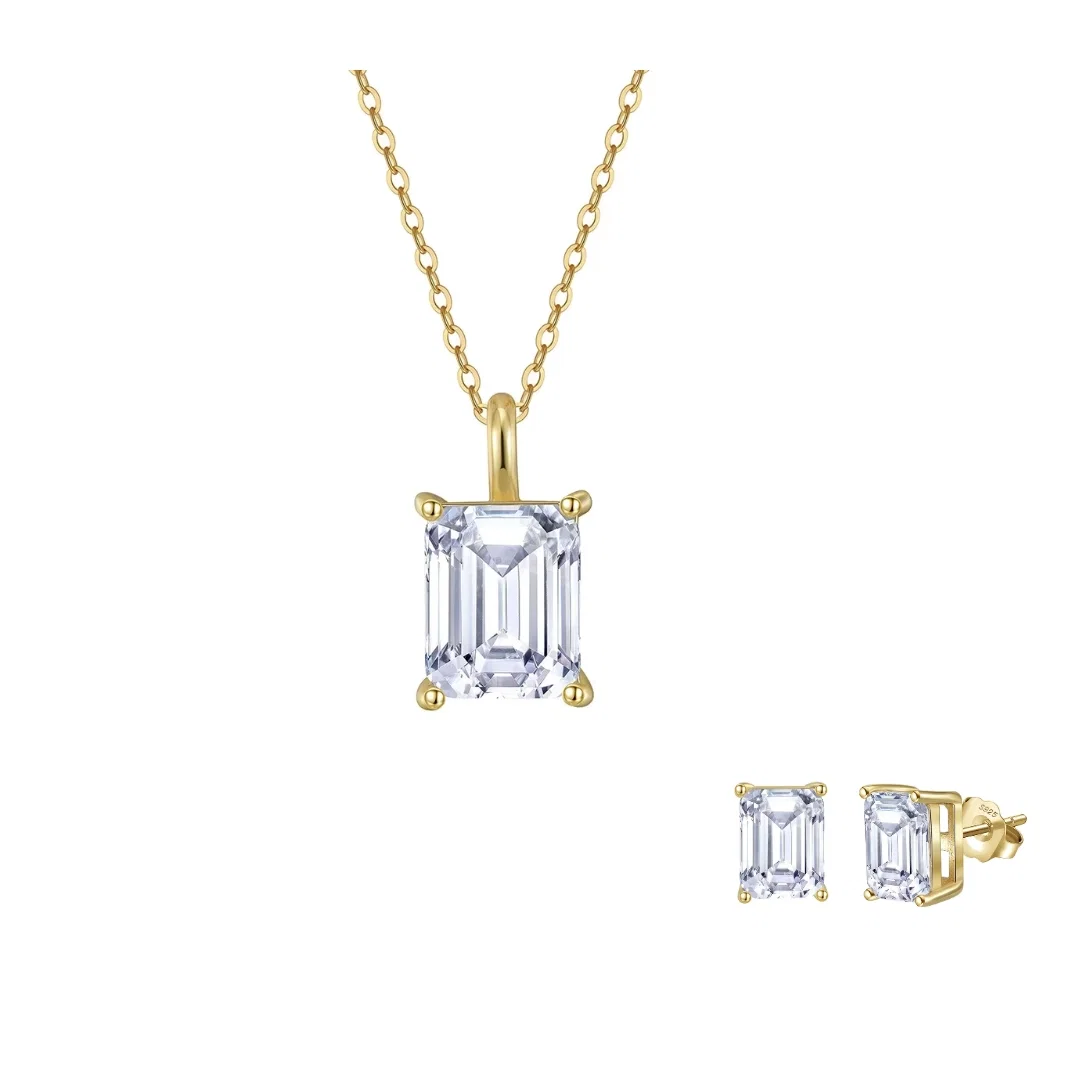 Seturi Bijuterii Din Argint - Set Colier și Cercei din argint cu zirconiu Emerald Auriu
