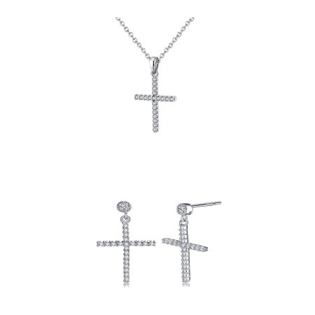 Seturi Bijuterii - Set Colier și Cercei din Argint Silver Crystal Cross