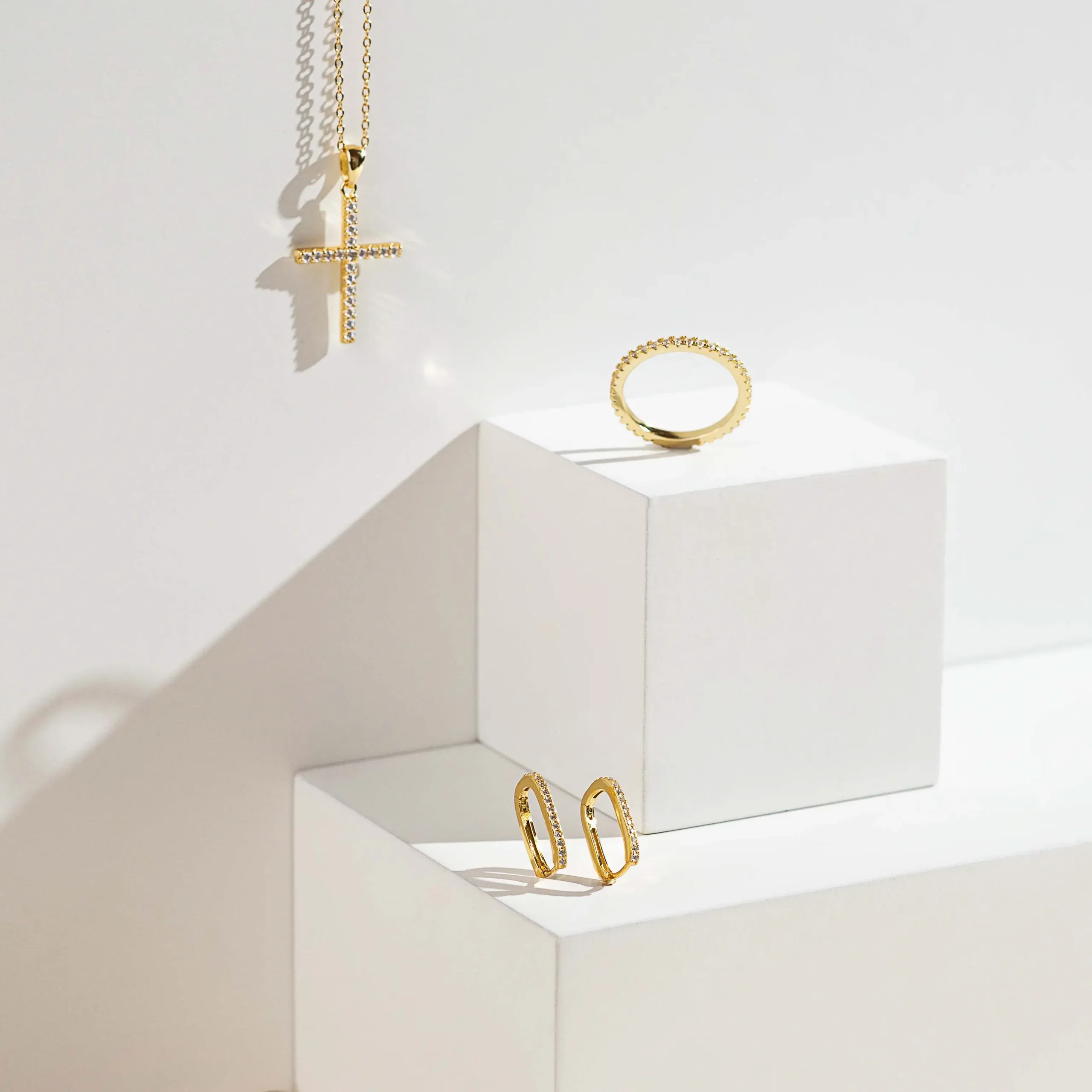 Seturi Bijuterii - Set Colier și Cercei din Argint Sparkle Essence Cross Gold