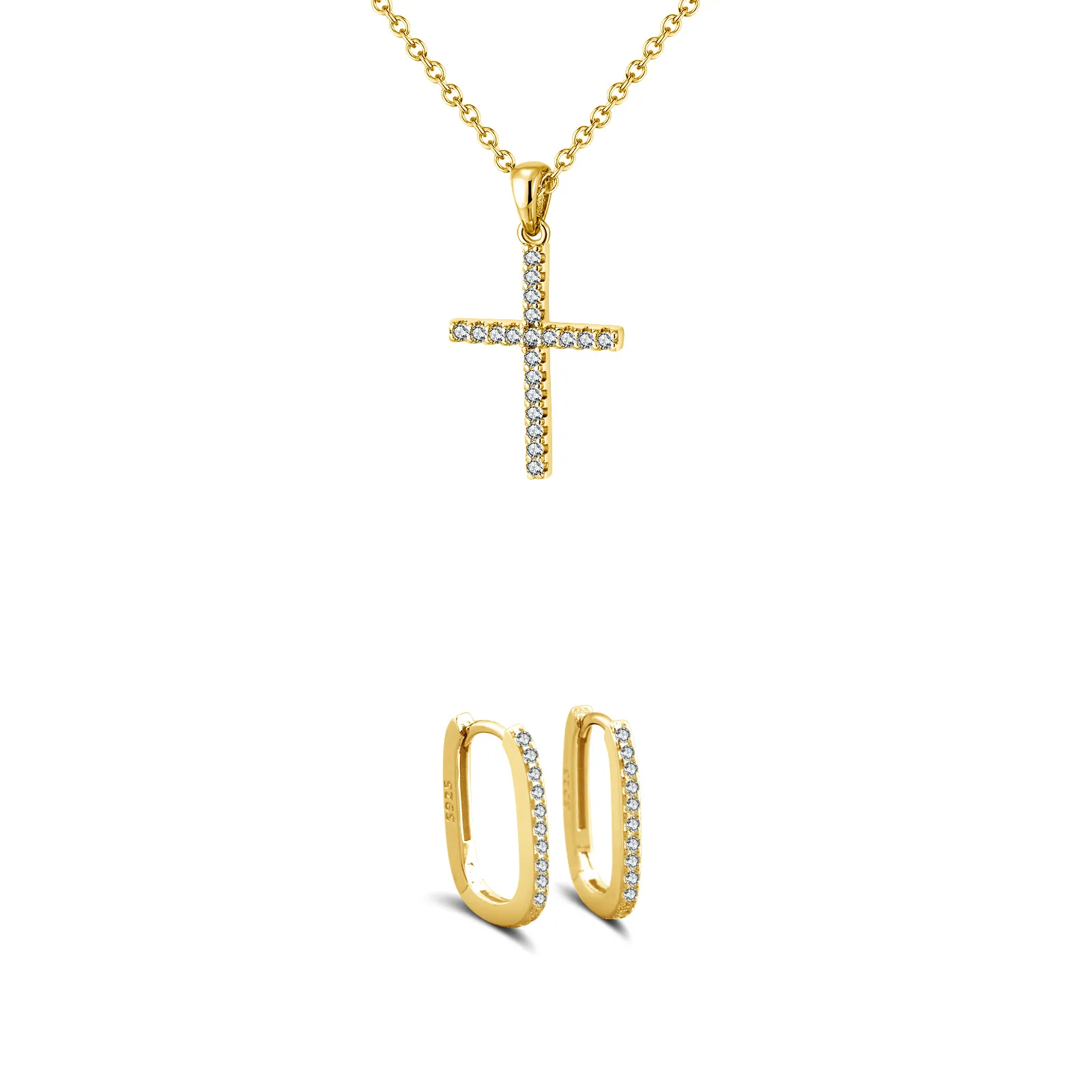 Seturi Bijuterii - Set Colier și Cercei din Argint Sparkle Essence Cross Gold