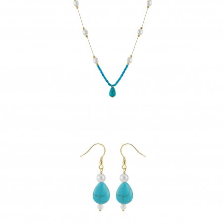 Seturi Bijuterii - Set Colier și Cercei din Perle și Piatră Naturală Turcoaz Turquoise Harmony Gold