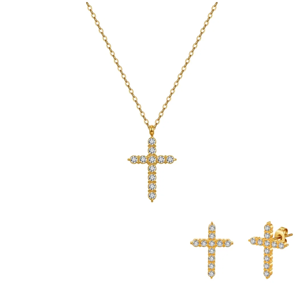 Seturi Bijuterii Statement - Set Colier și Cercei Statement cu Cristale Zirconiu Divine Auriu