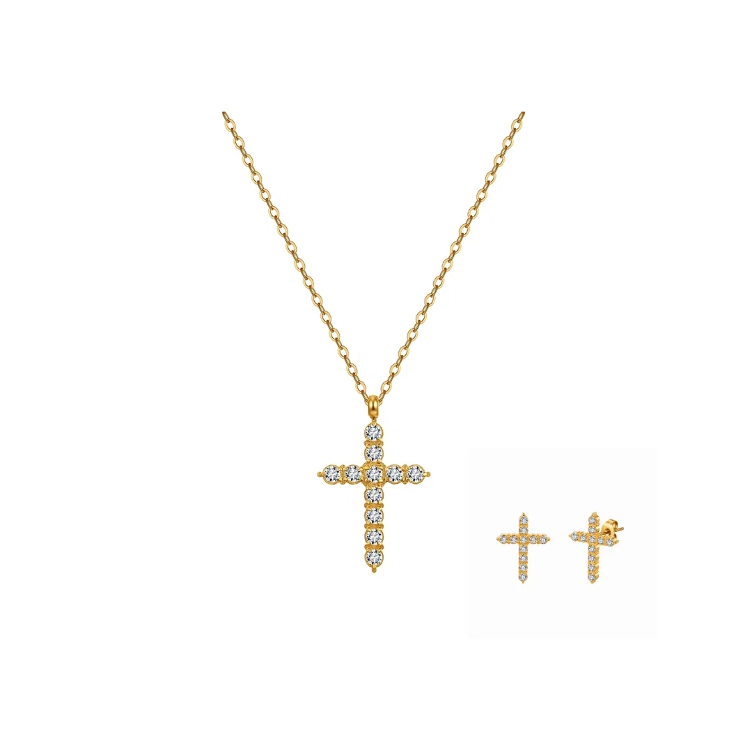 Seturi Bijuterii Statement - Set Colier și Cercei Statement cu Cristale Zirconiu Divine Auriu