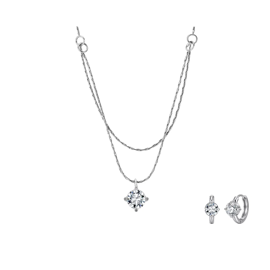 Seturi Bijuterii Statement - Set Colier și Cercei Statement Double Glow Argintiu