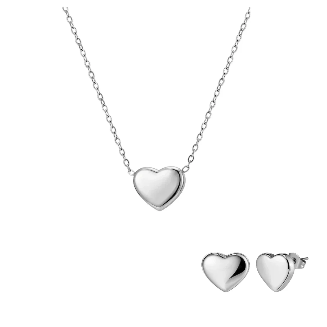 Seturi Bijuterii Statement - Set Colier și Cercei Statement Heartbeat Argintiu