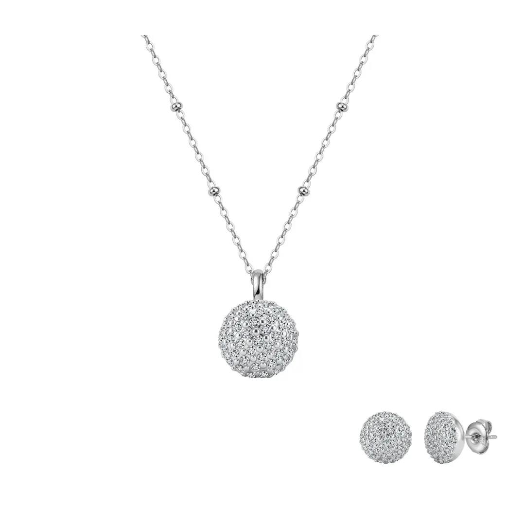 Seturi bijuterii statement - Set Colier și Cercei Statement Sparkle Argintiu