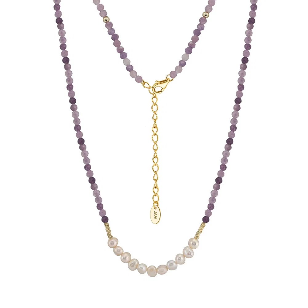 Seturi Bijuterii - Set Colier și Inel din Argint cu Perle Naturale și Pietre Naturale Ametist Lavender Amethyst