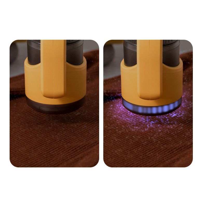 Aparat pentru curatat scame, par si praf, cu led, pentru diferite tipuri de material, cu lame din otel inoxidabil, compartiment de depozitare, maner reglabil, 11x10.5x8.7 cm, galben [11]
