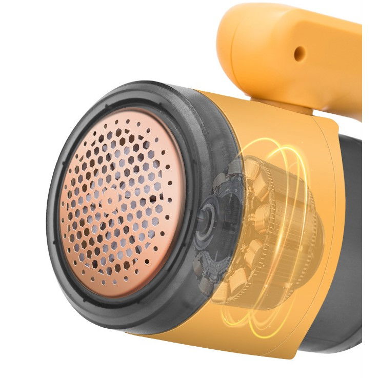 Aparat pentru curatat scame, par si praf, cu led, pentru diferite tipuri de material, cu lame din otel inoxidabil, compartiment de depozitare, maner reglabil, 11x10.5x8.7 cm, galben [10]
