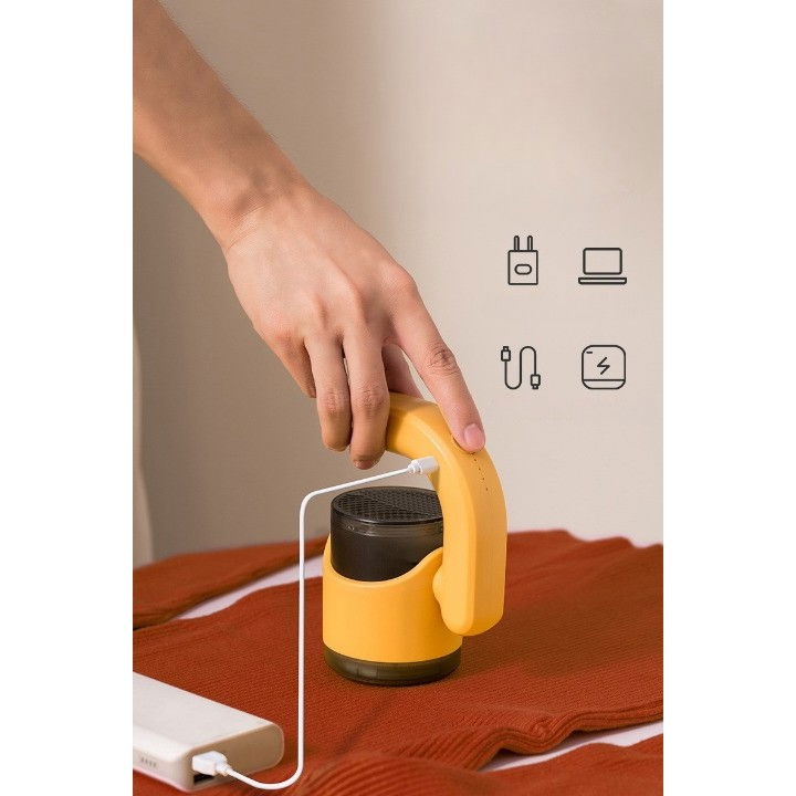 Aparat pentru curatat scame, par si praf, cu led, pentru diferite tipuri de material, cu lame din otel inoxidabil, compartiment de depozitare, maner reglabil, 11x10.5x8.7 cm, galben [6]