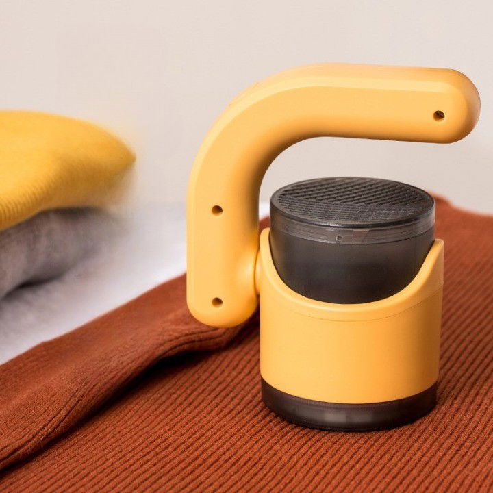 Aparat pentru curatat scame, par si praf, cu led, pentru diferite tipuri de material, cu lame din otel inoxidabil, compartiment de depozitare, maner reglabil, 11x10.5x8.7 cm, galben [5]