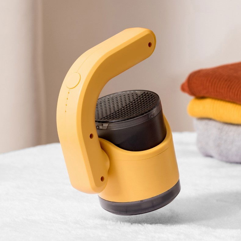 Aparat pentru curatat scame, par si praf, cu led, pentru diferite tipuri de material, cu lame din otel inoxidabil, compartiment de depozitare, maner reglabil, 11x10.5x8.7 cm, galben [9]