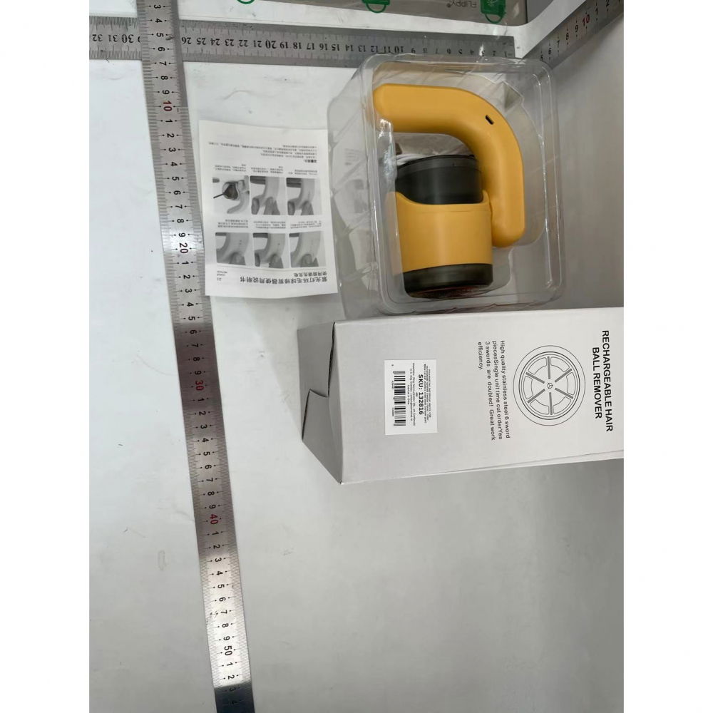 Aparat pentru curatat scame, par si praf, cu led, pentru diferite tipuri de material, cu lame din otel inoxidabil, compartiment de depozitare, maner reglabil, 11x10.5x8.7 cm, galben [2]