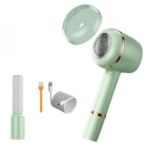 Aparat pentru curatat scame, par si praf, pentru diferite tipuri de material, cu lame din otel inoxidabil, incarcare prin usb type-c, cu perie de curatare, cablu usb si stick cu lipici incluse, verde, 220 x 86 mm [1]