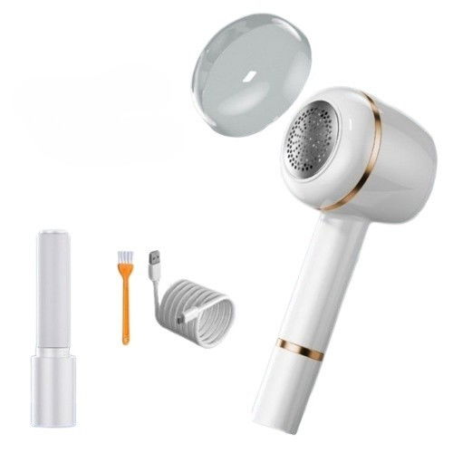 Aparat pentru curatat scame, par si praf, pentru diferite tipuri de material, cu lame din otel inoxidabil, incarcare prin usb type-c, cu perie de curatare, cablu usb si stick cu lipici incluse, alb, 220 x 86 mm [1]