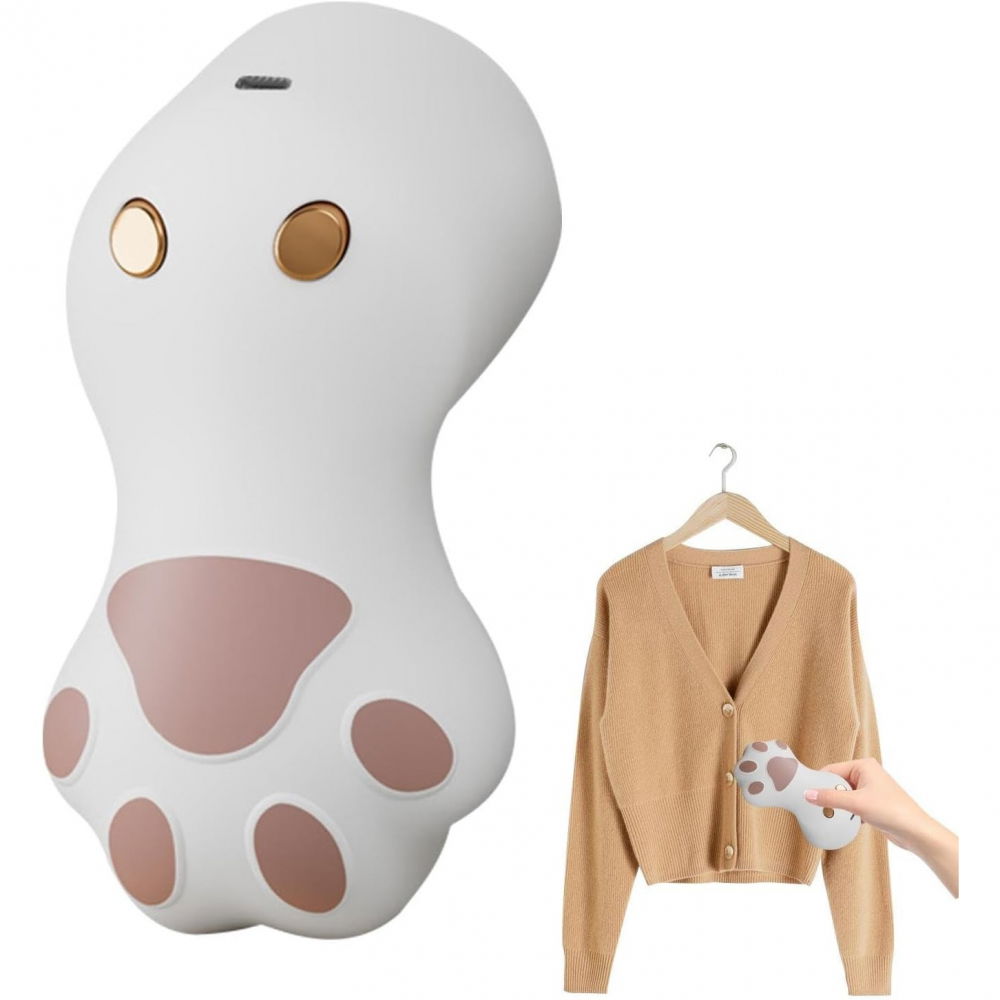 Aparat pentru curatat scame, par si praf, pentru diferite tipuri de material, incarcare usb type-c, model labuta de pisica, 14x7x7.5 cm, alb-roz [3]