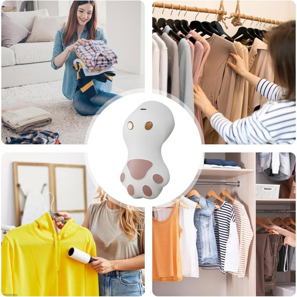 Aparat pentru curatat scame, par si praf, pentru diferite tipuri de material, incarcare usb type-c, model labuta de pisica, 14x7x7.5 cm, alb-roz [5]