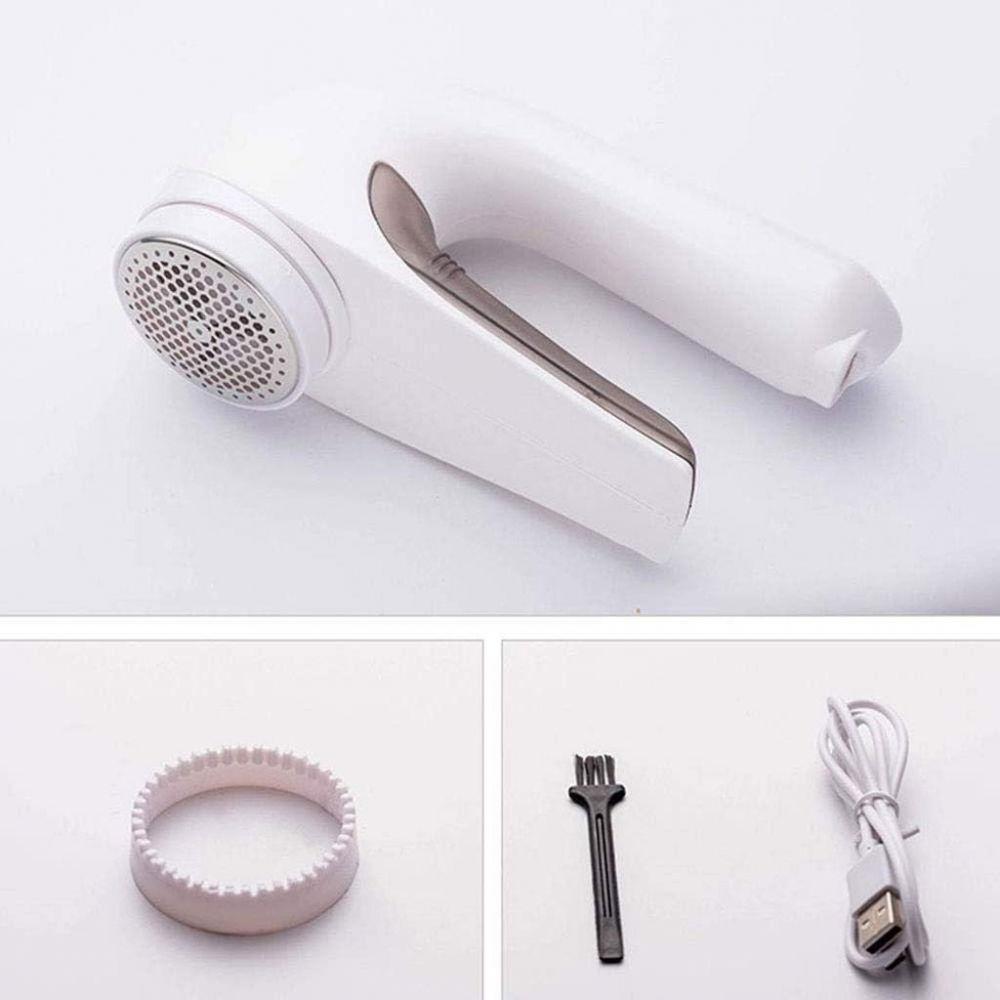 Aparat pentru curatat scame, par si praf, trimmer pentru diferite tipuri de material, cu lame din otel inoxidabil, maner ergonomic, incarcare prin usb, 15x6x9 cm, alb [5]
