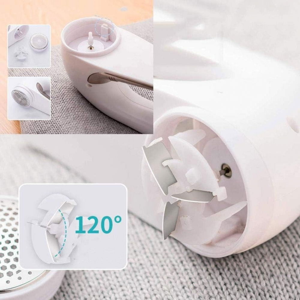 Aparat pentru curatat scame, par si praf, trimmer pentru diferite tipuri de material, cu lame din otel inoxidabil, maner ergonomic, incarcare prin usb, 15x6x9 cm, alb [6]